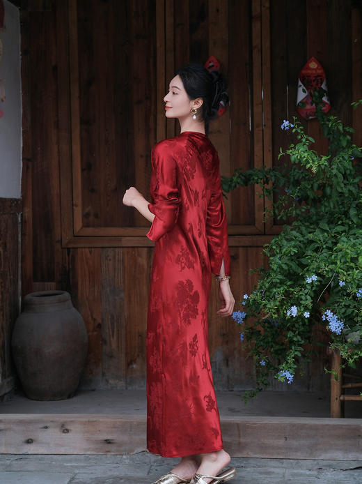 盛唐牡丹 | 梅兰竹菊冠乐绉花扣旗袍裙 商品图6