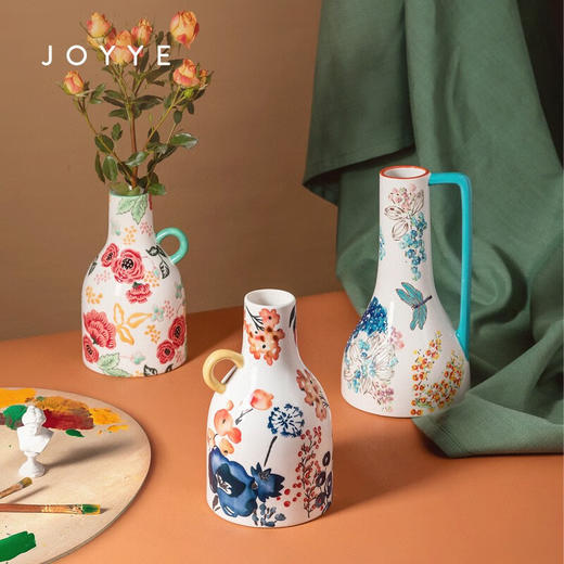 【多样屋专柜】JOYYE花眷-繁花小花瓶-玫瑰/黄花 礼物送女生釉下手绘花瓶客厅 商品图0