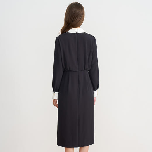 EITIE爱特爱精致通勤撞色翻领收腰包臀一步裙连衣裙秋季新款连衣裙C2507832 商品图4