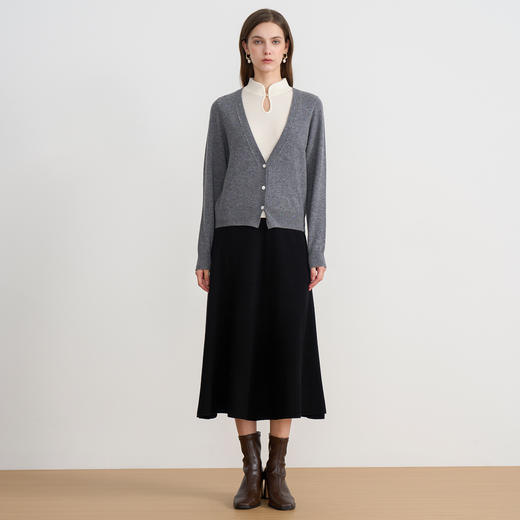 【A字针织半身裙】EITIE爱特爱极简纯色羊毛高腰显瘦秋季新款针织半裙D2501923 商品图3