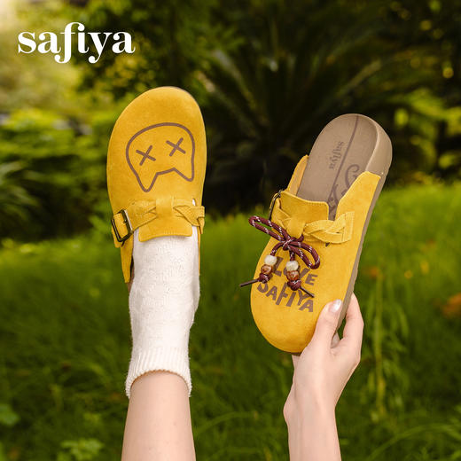 Safiya/索菲娅2025可爱卡通一脚蹬懒人休闲包头百搭软底勃肯拖SFD3110075 商品图5
