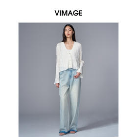 VIMAGE纬漫纪喇叭袖薄款气质防晒镂空针织开衫女外套季夏新款V2301950