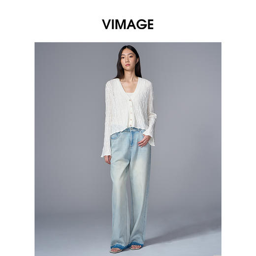 VIMAGE纬漫纪喇叭袖薄款气质防晒镂空针织开衫女外套季夏新款V2301950 商品图0