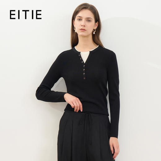 同款下架-【假两件打底针织衫】EITIE爱特爱时尚简约羊毛显瘦秋季新款针织衫D2501909 商品图0