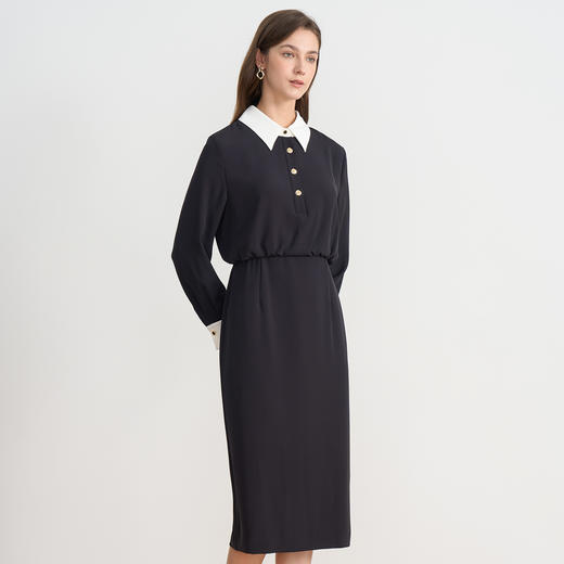 EITIE爱特爱精致通勤撞色翻领收腰包臀一步裙连衣裙秋季新款连衣裙C2507832 商品图1