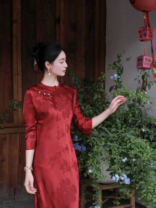 盛唐牡丹 | 梅兰竹菊冠乐绉花扣旗袍裙 商品图4