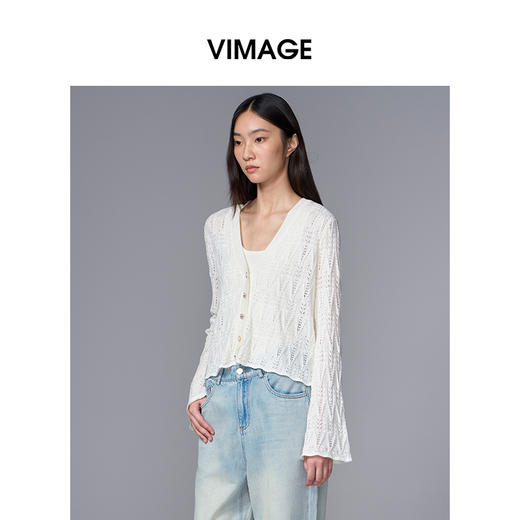 VIMAGE纬漫纪喇叭袖薄款气质防晒镂空针织开衫女外套季夏新款V2301950 商品图1