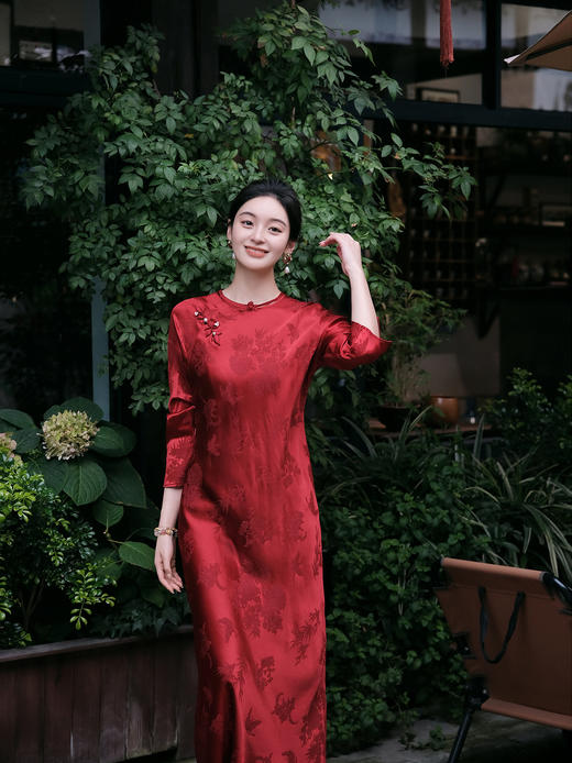 盛唐牡丹 | 梅兰竹菊冠乐绉花扣旗袍裙 商品图7