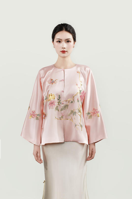 盛唐牡丹盛奢系列 |缠枝牡丹手绣真丝外套-粉色 商品图8