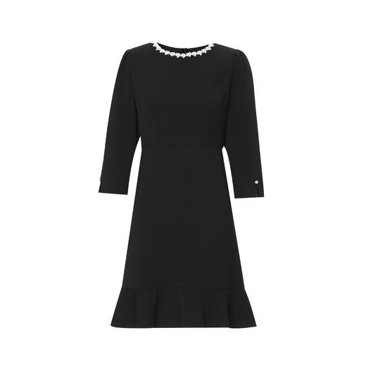 EITIE爱特爱千金气质钉珠圆领小香风鱼尾黑色秋季新款连衣裙C2507826 商品图5