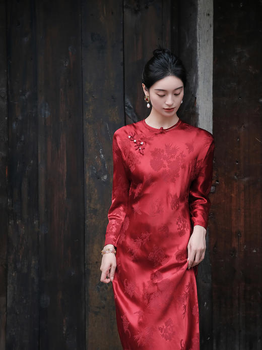 盛唐牡丹 | 梅兰竹菊冠乐绉花扣旗袍裙 商品图3