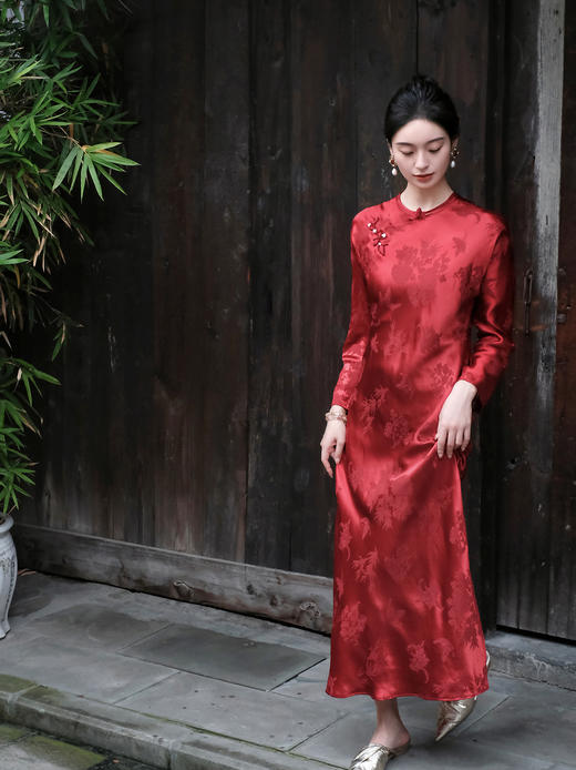 盛唐牡丹 | 梅兰竹菊冠乐绉花扣旗袍裙 商品图5