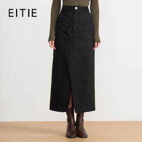 同款下架-EITIE爱特爱挺括工装设计感不对称高腰黑色长款半裙秋季新款C2506816