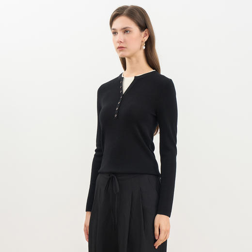 同款下架-【假两件打底针织衫】EITIE爱特爱时尚简约羊毛显瘦秋季新款针织衫D2501909 商品图2