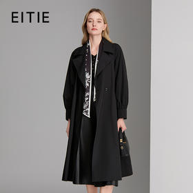 EITIE爱特爱黑白印花领带更显精致泡泡袖优雅风衣8304008