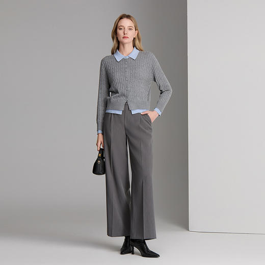 EITIE爱特爱经典灰蓝撞色假两件设计时尚减龄针织衫8301005 商品图1