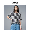VIMAGE纬漫纪纯棉圆领复古百搭宽松撞色条纹t恤上衣夏季新款V2302922 商品缩略图2