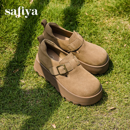 预售|Safiya/索菲娅2025小个子增高不累脚魔术贴百搭复古厚底勃肯鞋SFD3112124 商品图0
