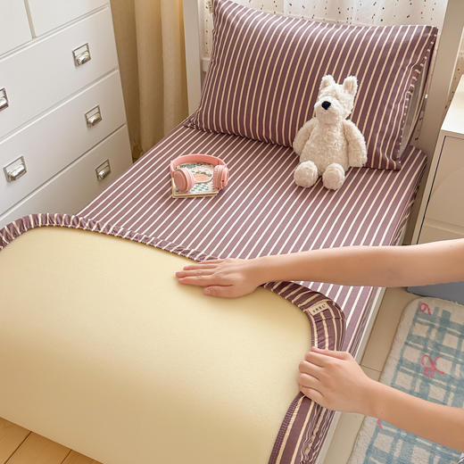 自然醒全棉磨毛加厚A版床笠--线素系列宿舍专用纯棉学生寝室床单人加厚床垫保护罩床罩JY 商品图10