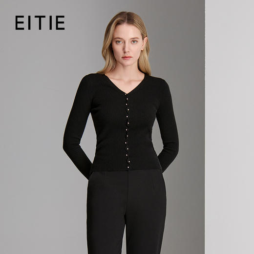 EITIE爱特爱V领长袖开百搭好穿针织衫8301006 商品图1