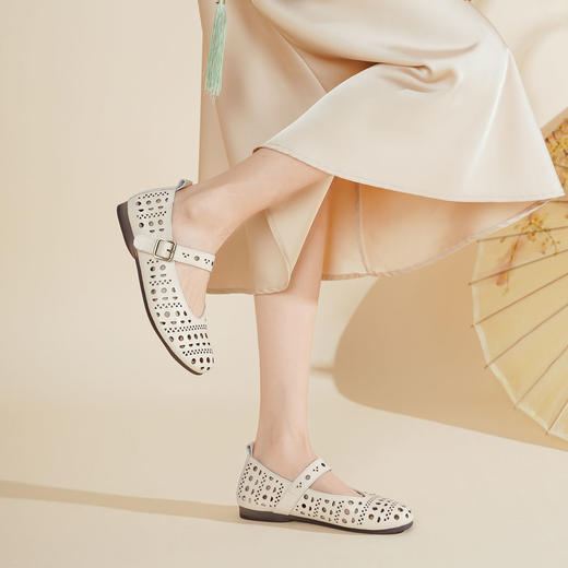 西村名物2025年夏季新款舒适软底透气平跟玛丽珍单鞋洞洞鞋空鞋T25AH14981 商品图2