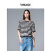 VIMAGE纬漫纪纯棉圆领复古百搭宽松撞色条纹t恤上衣夏季新款V2302922 商品缩略图3