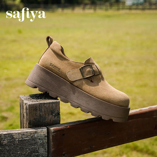 预售|Safiya/索菲娅2025小个子增高不累脚魔术贴百搭复古厚底勃肯鞋SFD3112124 商品图1