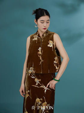 荷言GL 合璧 锦绒一枝花鎏金丝绒新中式马甲秋冬季