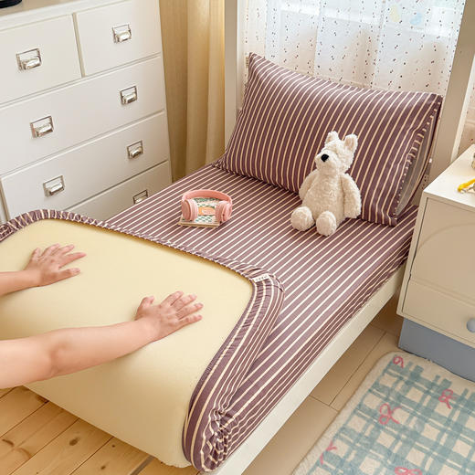 自然醒全棉磨毛加厚A版床笠--线素系列宿舍专用纯棉学生寝室床单人加厚床垫保护罩床罩JY 商品图8