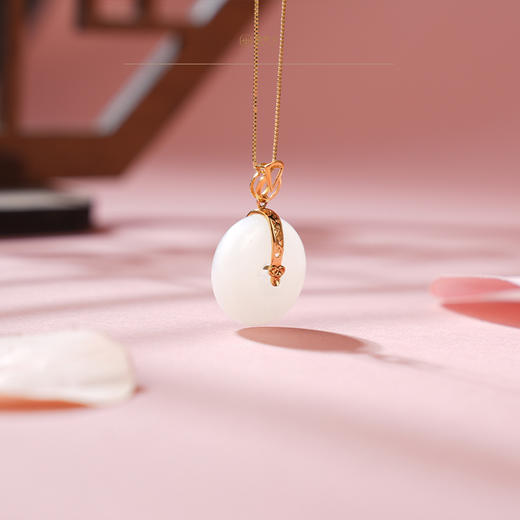 新疆国玉盟世玉【玉扣金缘】金镶羊脂玉挂扣【带证书·顺丰物流】 商品图4