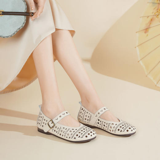 西村名物2025年夏季新款舒适软底透气平跟玛丽珍单鞋洞洞鞋空鞋T25AH14981 商品图4