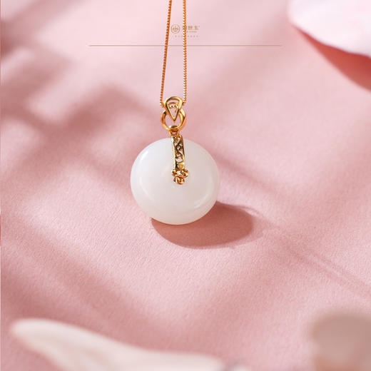 新疆国玉盟世玉【玉扣金缘】金镶羊脂玉挂扣【带证书·顺丰物流】 商品图1