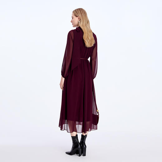 EITIE爱特爱浪漫雅致飘带领腰部金属扣设计连衣裙8307023 商品图4