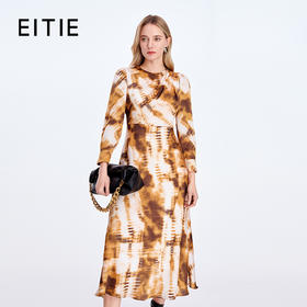 EITIE爱特爱圆领立裁褶裥设计凸显版型工艺质感连衣裙8307024