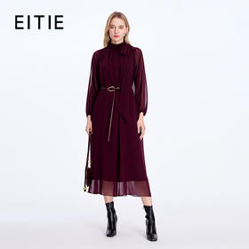 EITIE爱特爱浪漫雅致飘带领腰部金属扣设计连衣裙8307023