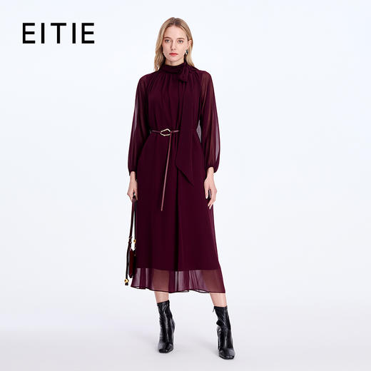 EITIE爱特爱浪漫雅致飘带领腰部金属扣设计连衣裙8307023 商品图0