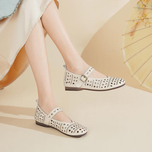 西村名物2025年夏季新款舒适软底透气平跟玛丽珍单鞋洞洞鞋空鞋T25AH14981 商品图5