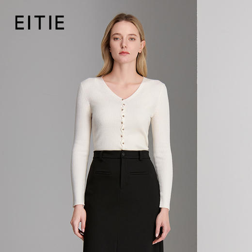 EITIE爱特爱V领长袖开百搭好穿针织衫8301006 商品图0