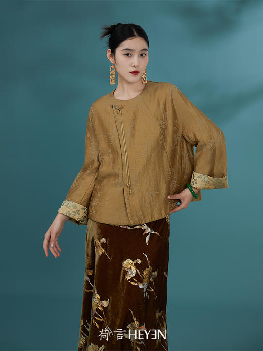 荷言GL 谁家玉笛 竹叶纹新中式外套黄色 袖口拼接非遗宋锦 商品图0