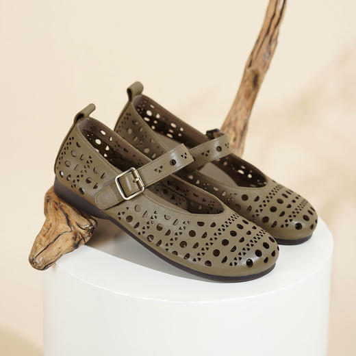 西村名物2025年夏季新款舒适软底透气平跟玛丽珍单鞋洞洞鞋空鞋T25AH14981 商品图6