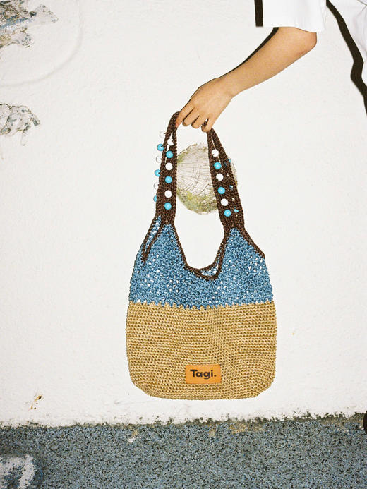 Tagi 机灵果子手工串木珠单肩编织包 手工串珠百搭撞色通勤春夏单肩编织包 商品图1