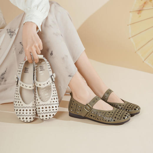 西村名物2025年夏季新款舒适软底透气平跟玛丽珍单鞋洞洞鞋空鞋T25AH14981 商品图0