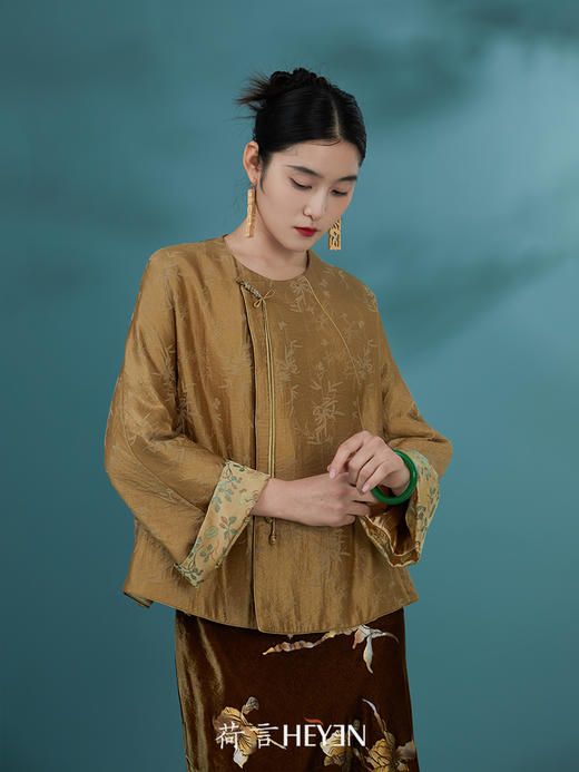 荷言GL 谁家玉笛 竹叶纹新中式外套黄色 袖口拼接非遗宋锦 商品图4