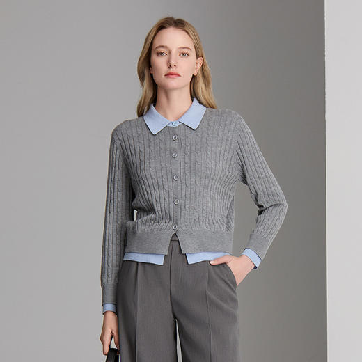 EITIE爱特爱经典灰蓝撞色假两件设计时尚减龄针织衫8301005 商品图2