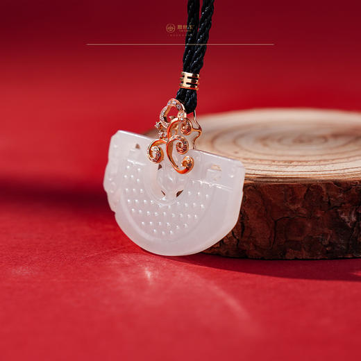 新疆国玉盟世玉【玉扇金辉】金镶羊脂玉挂件【带证书·顺丰物流】 商品图4