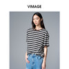 VIMAGE纬漫纪纯棉圆领复古百搭宽松撞色条纹t恤上衣夏季新款V2302922 商品缩略图1