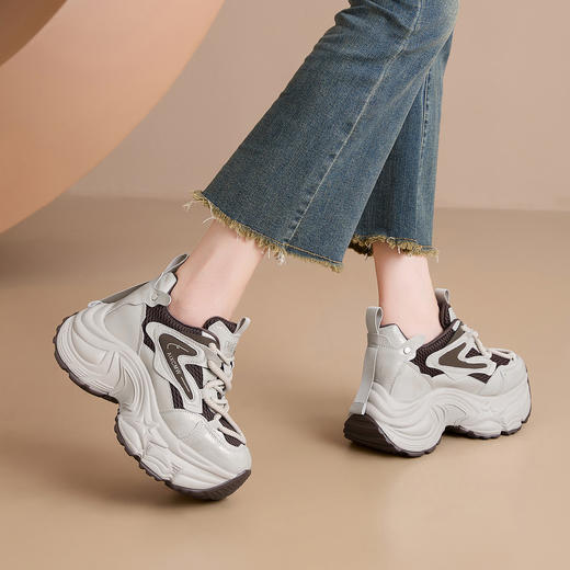 [增高9cm]西村名物2025新款时尚百搭老爹鞋女网面舒适厚底休闲鞋 X85BQ683623 商品图4