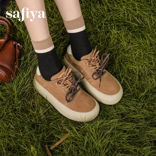 预售|Safiya/索菲娅2025复古百搭圆头细带休闲透气户外运动厚底板鞋SFD3112037 商品图4