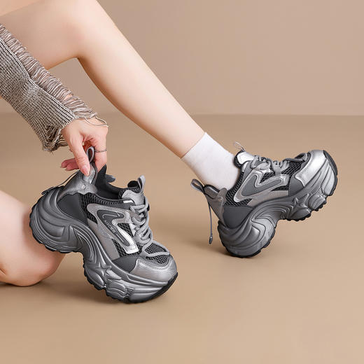 [增高9cm]西村名物2025新款时尚百搭老爹鞋女网面舒适厚底休闲鞋 X85BQ683623 商品图2