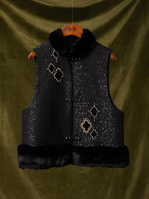 荷言HEYEN 拙政璃影 拙政园花窗创意手工小香风面料新中式高定马甲秋冬 商品图3